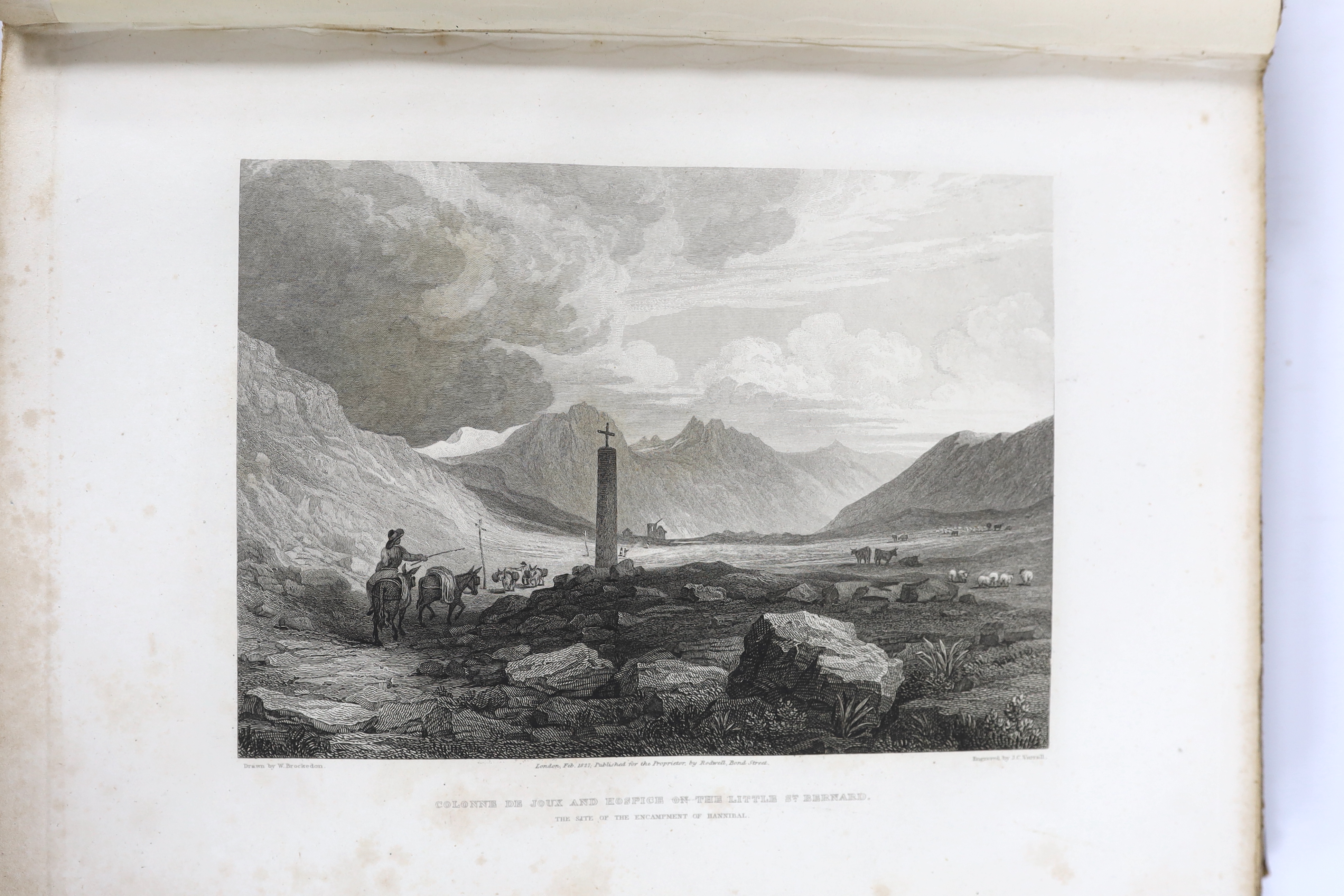 Brockedon, William - Illustration of the Passes of the Alps.....2 vols. 96 plates and 13 maps (I d-page); old cloth and leather spine labels, 4to. 1828-29